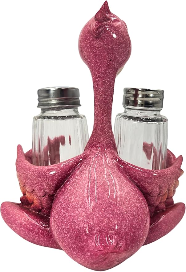Decorative Flamingo Salt and Pepper Shaker Holder, Coastal Kitchen Decor (Flamingo)