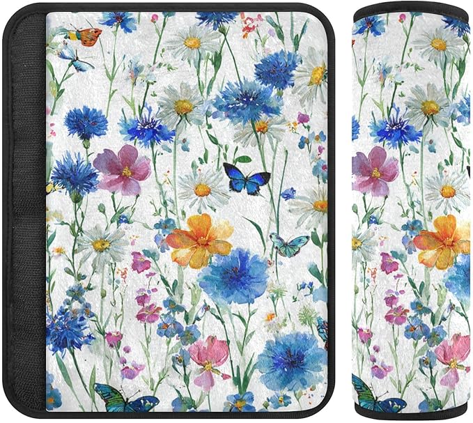 2 Pack Seatbelt Covers Seat Belt Cover Pad for Adults Boys Girls Car Seat Strap Covers Pads Cushion Universal Shoulder Strap Pad Protector for Backpack Camera Bag 10x7.7Inch Watercolor Cornflower Dais