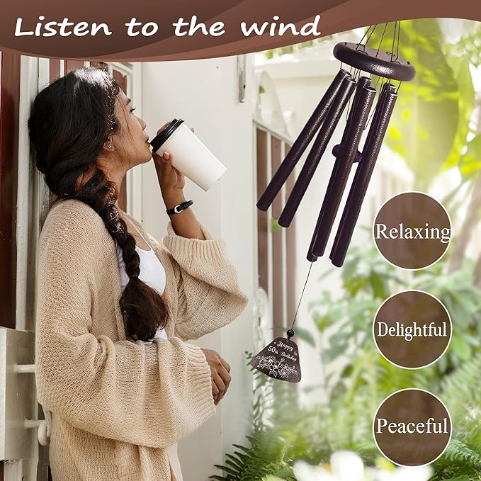 50th Birthday Gifts for Her Him, 50th Birthday Decorations 32” Wind Chimes Outside, 50 Year Old Gifts for Women Men, 1975 Bday Gift for Woman Man
