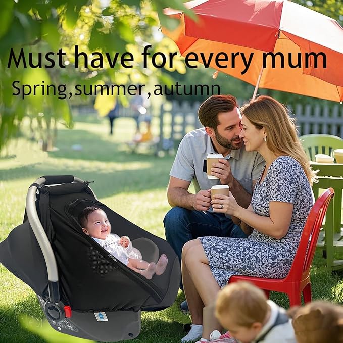 Car-Seat Canopies-Covers for Babies - Durable Baby Car Seat Cover for Boy Girl,Privacy and Sun Shield Protetion with Bug Net Dustproof for Infants Car Seat Spring Summer