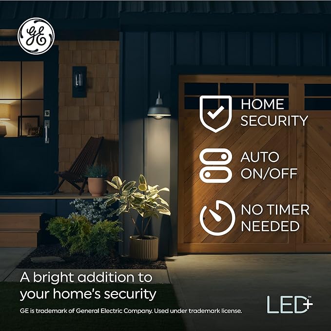GE LED+ CA11 Dusk to Dawn LED Light Bulbs, Automatic On/Off Outdoor Security Lights, Soft White, E26 Medium Base (2 Pack)