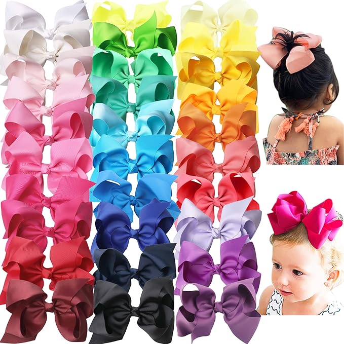 30PCS Big 6 Inch Hair Bows for Girls Grosgrain Ribbon Toddler Hair Accessories with Alligator Clips for Toddlers Infants Girls Kids Teens