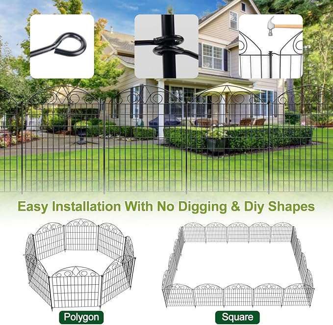 SUNLAX 10 Panels Garden Fence 24ft(L) x 32in(H) Fencing Tall for Yard Dog Pet Fence No Dig Temporary Fence Barrier for Outdoor Patio with Gate