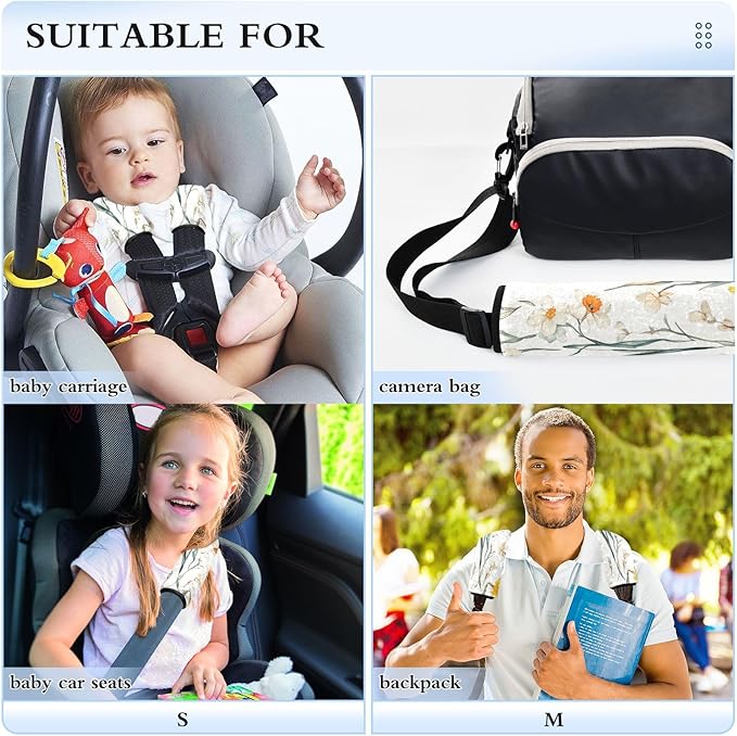 Car Seat Belt Pads Covers 2 Pack Breathable Seat Belt Shoulder Strap Covers Pad for Adults Child Kids S Fall Flowers Daffodil Carnation Freesia White