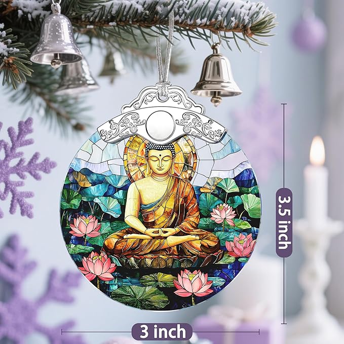 Stained Glass Ornament, Buddha Christmas Ornaments, Christmas Tree Ornaments, Holiday Ornament; Spiritual Decor for Yoga, Wellness Spaces & Relaxation; Gifts for Buddhists & Spiritual Gifts
