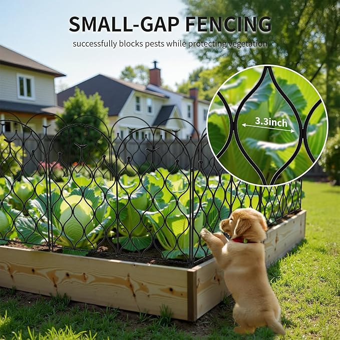 Decorative Metal Garden Fence 32 in (H) x 118 in (L), Dog Fence Outdoor for Yard, No Dig Rust-Resistant Pet Fence Panels, Easy Install Animal Barrier for Patio, Lawn & Flower Beds, (5)