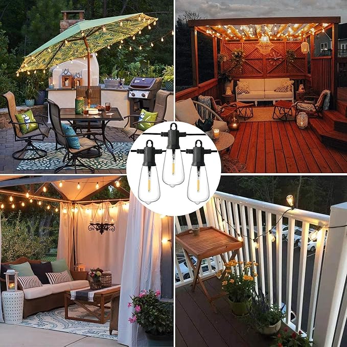 ZOTOYI Outdoor String Lights 50 FT, Waterproof IP65 Outside Light with 27 LED Plastic ST38 Edison Bulbs, Patio Hanging Lights for Backyard, Garden, Gazebo, Cafe Dimmable 2700K