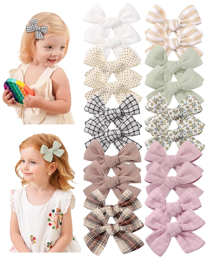 doboi 20PCS Baby Girls Linen Hair Bows Clips Fully Lined Hair Barrettes Accessories for Babies Infant Toddlers Kids