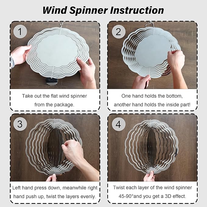 Wind Spinners Outdoor, Silver Mosaic Modern 3D Stainless Steel Wind Sculpture Spinner for Garden Outside Hanging Decor Mother's Day Christmas Birthday Gifts for Women Men Mom Nana 13.7 in