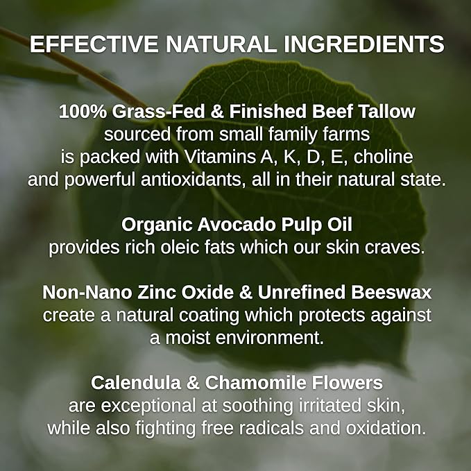 Shwally Tallow & Calendula Baby Bootie, Lip and Nipple Balms, The Ultimate Paleo Skin and Baby Bootie Protector - All Edible Ingredients, Not Scented (White - Zinc + Chamomile, 2 Oz)