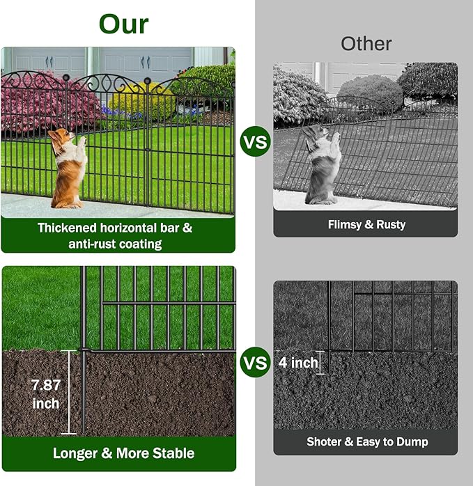 Garden Fence 12 Panel - 30in H x 23.6ft L, No Dig Rustproof Metal Tall Animal Barrier for Dogs Rabbits, Decorative Outdoor Border for Yard, Patio, and Flower Beds