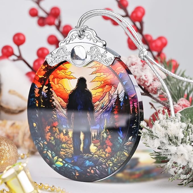 Sasquatch Stained Glass Hanging Ornament - Christmas Tree Decoration Idea