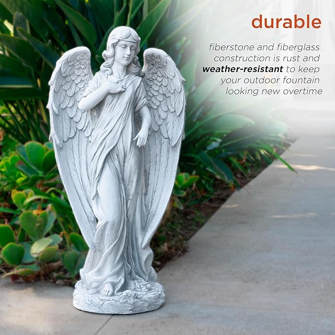 Alpine Corporation 31" Tall Indoor/Outdoor Angel Statue Yard Art Decoration, Light Gray