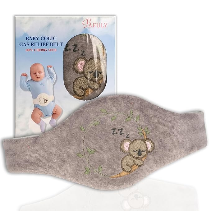 Baby Colic Gas and Upset Stomach Relief for Newborns-100% Cherry Seed-Heated Tummy Wrap-Colic Baby Swaddling Belt for Natural Relief–Soothing and Calming (Gray)