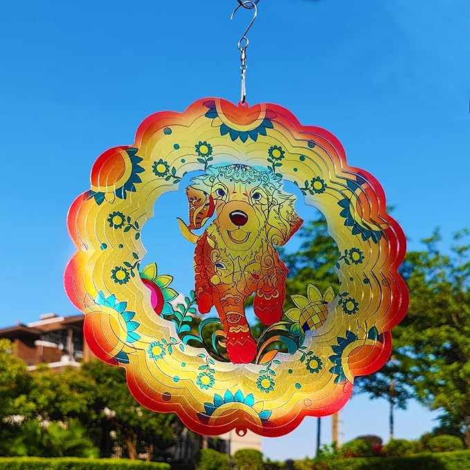 DJUAN Dog Stainless Steel Wind Spinners- Dog Memorial Gifts for Women Mom Grandma Wife, Pet Memorial Wind Spinner for Outdoor Garden Decor,12 inch Hanging Wind Spinner for Dog Lovers Gifts