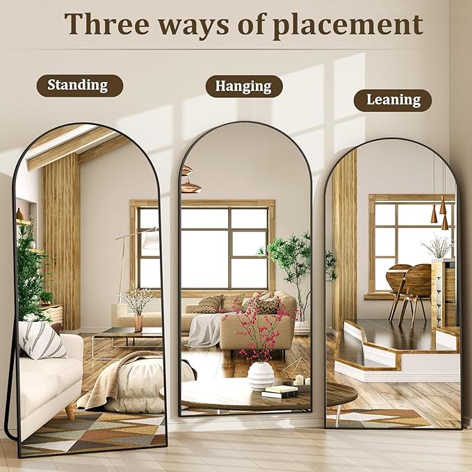 86"x40" Arched Full Length Mirror Floor Mirrors with Aluminum Alloy Frame Free-Standing Wall Mounted Floor Mirrors or Large Dressing Mirror, Black Mirror Full Length