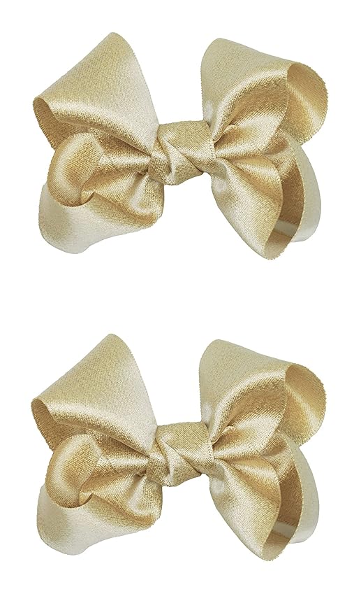 3 Inch Baby Girl Hair Bows Clips Hairpin Headwear Little Teen Toddler Girls Kids Teens Toddlers Hair Accessories - Set of 2 (Light Gold)