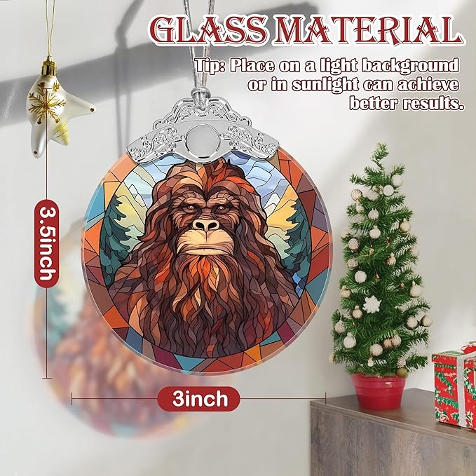 Mythology Sasquatch Christmas Ornament - Stained Glass Hanging Ornament, Holiday Decoration, Gift Idea