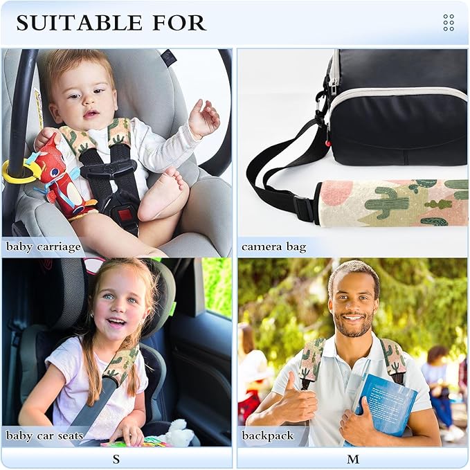2 Pack Boho Cacti Mountains Sun Seatbelt Covers Seat Belt Cover Pad for Adults Boys Girls Car Seat Strap Covers Pads Cushion Universal Shoulder Strap Pad Protector for Backpack Camera Bag 10x7.7Inch