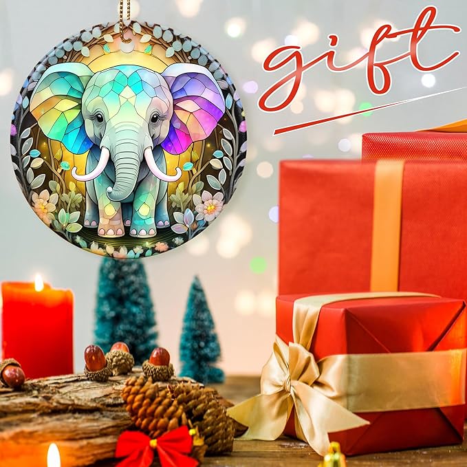 Colorful Ceramic Elephant Christmas Ornament, Holiday Decorations for Tree, Christmas Decor, Elephant Lovers Gifts, Ornament Gift Ideas