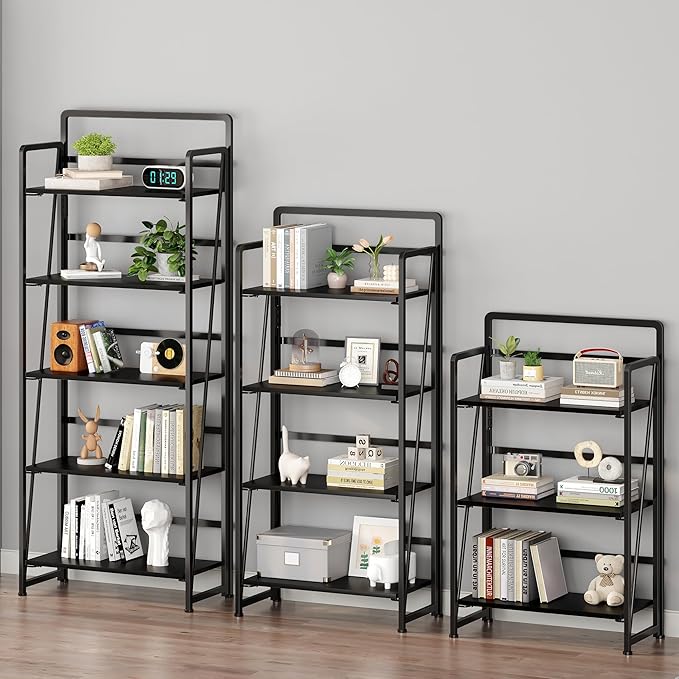 BHG No Assembly Folding Bookshelf for Living Room,Collapsible Book Shelf for Home Office, Portable Bookcase Storage Organizer Rack Shelves