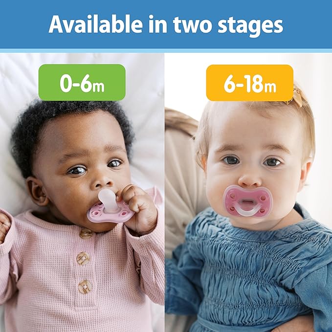 Dr. Brown's Advantage One-Piece Silicone Baby Pacifier, Fully Symmetrical Soother, Ecru/Light Pink/Pink, 0-6m, BPA-Free, 3-Pack