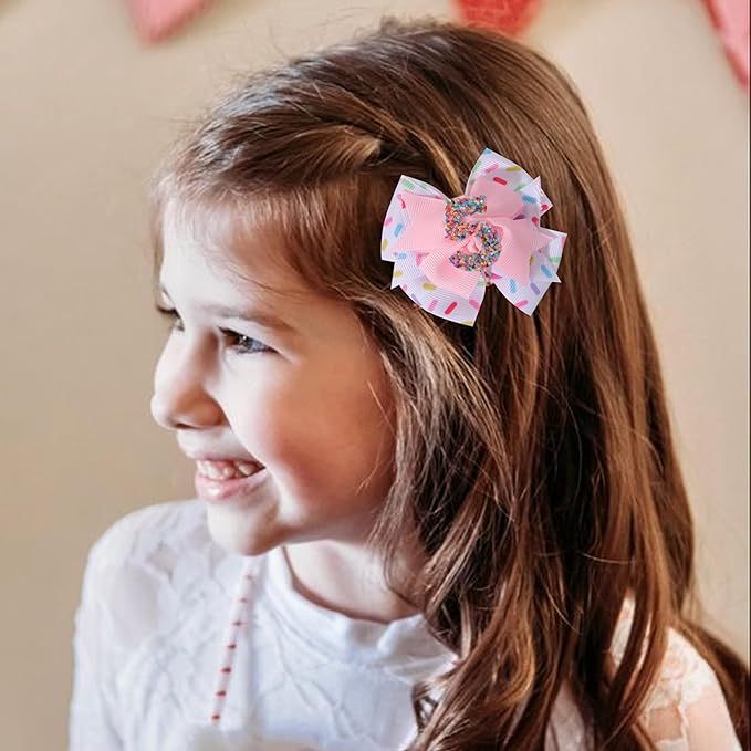Hair Clip - 1st Birthday Pink Bow Party Decorations, Confetti Ice Cream for Girls, 5th Baby Girls Hair Bow, Hair Clip