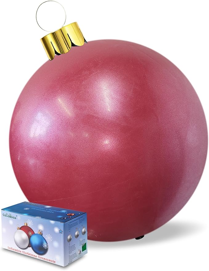 Inflatable Christmas Ornaments, 18" or 25" Oversized Outdoor Christmas Ball Ornaments, Holiday Yard Christmas Tree Decorations, Indoor and Outdoor Decoration Balls (18 inch, Red)