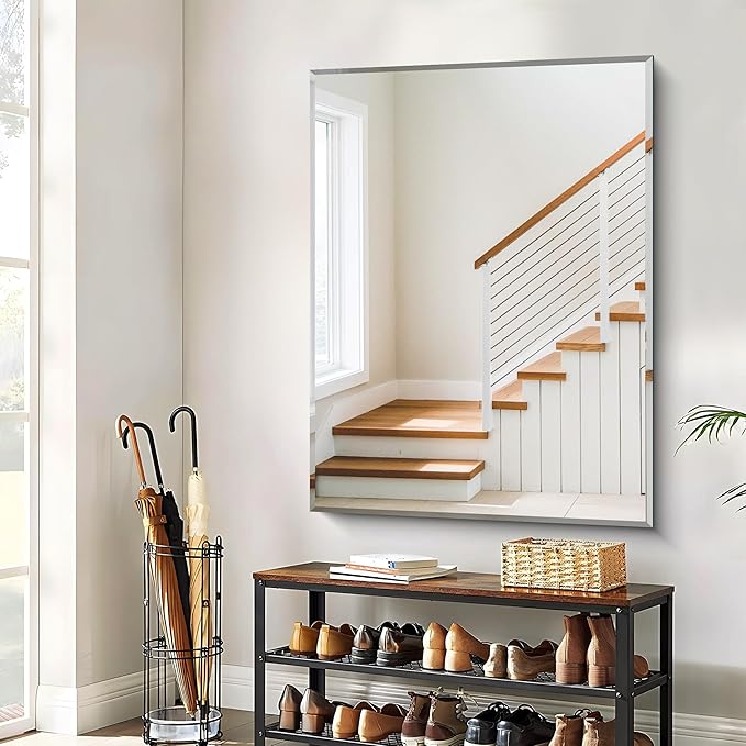 Beveled Bathroom Mirror, 36x48 Inch Large Bathroom Mirrors for Over Sink, Upgraded Shatterproof Beveled Frameless Vanity Mirror for Bathroom,Bedroom,Living Room and Entryway