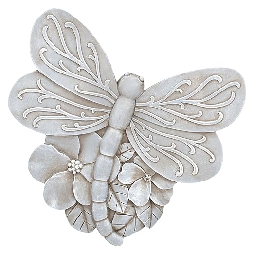 NAT & Jules Animal Character Shaped Dimensional Indoor Outdoor 11 inch Cast Resin Decorative Garden Stepping Stone, Patio, Walkway Sculpture Yard Art, Stone Grey Dragonfly