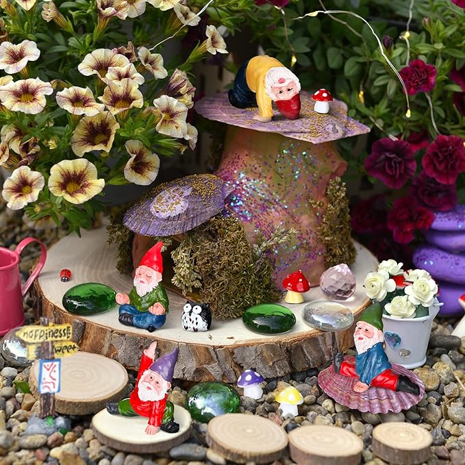 Jetec Gnomes Fairy Resin Statues Miniature Garden Accessories Mini Dwarf Figurine Fairy Miniature Ornament DIY Kit Micro Landscape Ornaments for Outdoor Indoor Patio Yard Lawn Garden ﻿(Yoga Gnomes)