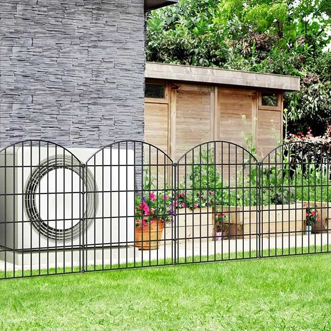 Metal Garden Fence 36in (H) x 11.7ft (L), 5 Panels +6 Stakes Dog Fence Border Fence Animal Barrier, No Dig Garden Fencing for Yard Flower Bed Lawn Patio Outdoor,CTW3605 Black