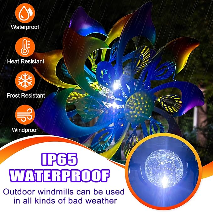 60 Inch Solar Wind Spinner Outdoor - Double-Sided Rotating Colorful Kinetic Wind Spinners for Garden, Yard Decorations Outdoor,Metal Wind Sculptures & Spinners, Wind Art