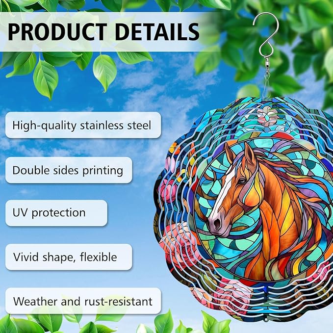 Horse Yard and Garden Wind Spinner, Unique 3D Hanging Horse Wind Spinner