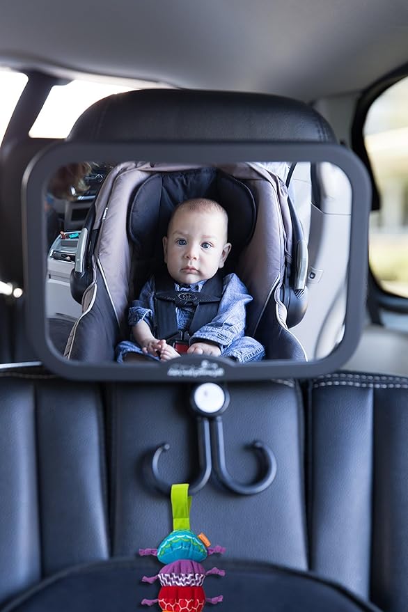 Baby Car Mirror - for Boys and Girls - with Accessories Hook! Back Seat View of Infant or Newborn in Rear-Facing Child Car Seat! Perfect Shower or Baby Registry