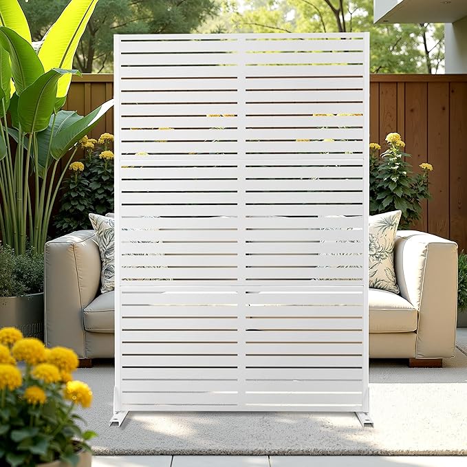 Metal Privacy Screen Outdoor Privacy Screen, Freestanding Fence Panel for Outside, 72''H×47''W, Decorative Screen Panel for Backyard/Patio/Deck