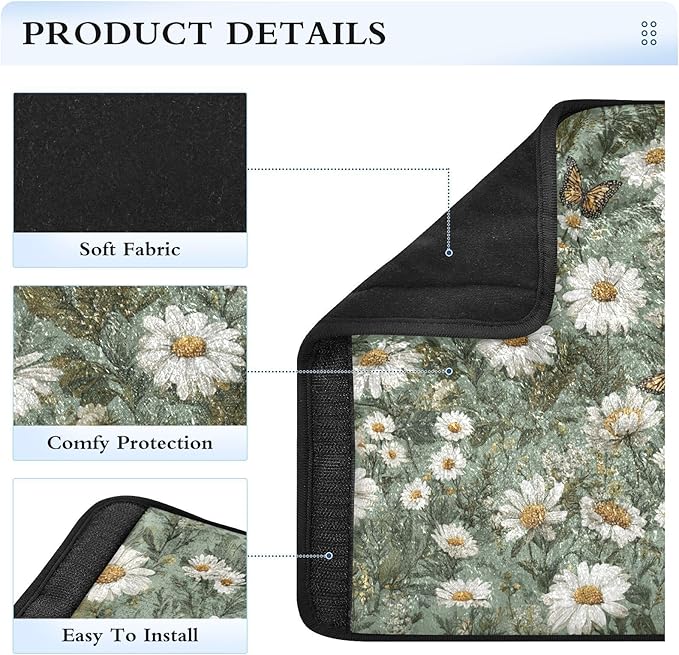 2 Pack Seatbelt Covers Seat Belt Cover Pad for Adults Boys Girls Car Seat Strap Covers Pads Cushion Universal Shoulder Strap Pad Protector for Backpack Camera Bag 6.5 Inch Summer Daisy Butterfly Green