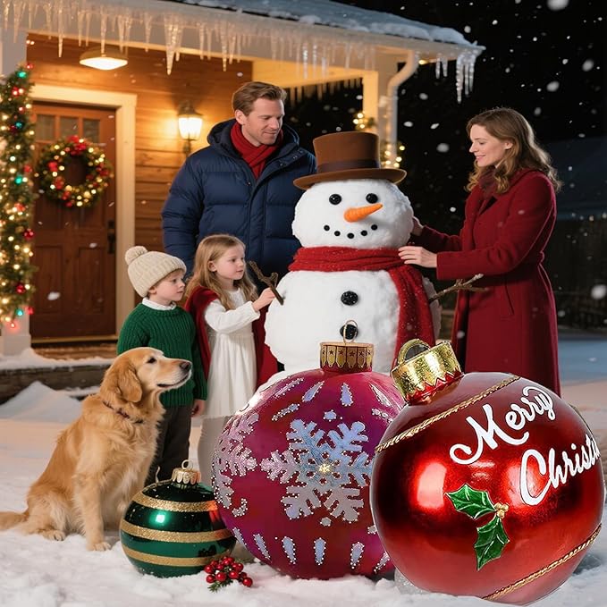 32 Inch Giant PVC Christmas Decorated Ball Inflatable Outdoor Holiday Yard Decorations Yard Decorations Outdoor Decorations for Decor(1 Pcs) (red Balloon)