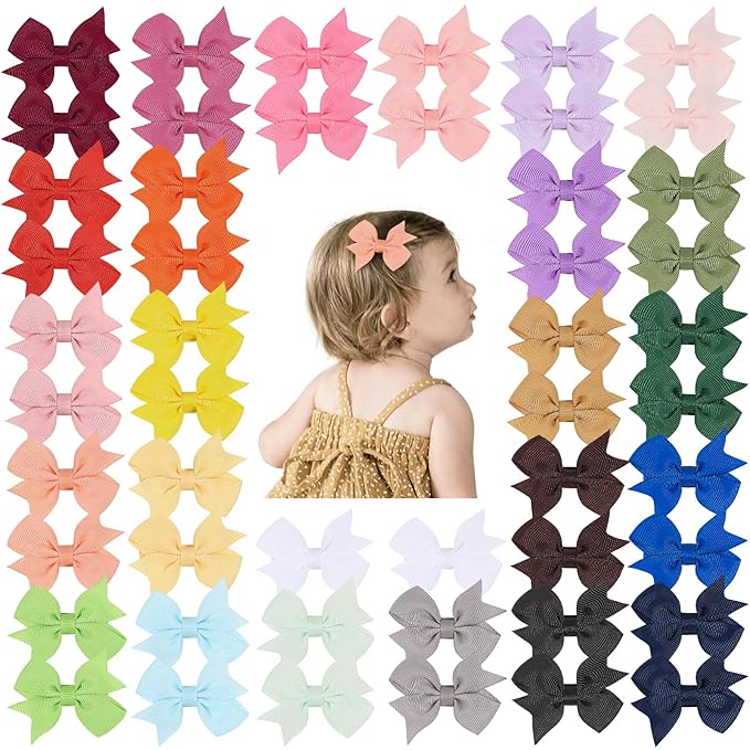 50PCS 2 Inch Baby Hair Bows Clips for Girls Grosgrain Ribbon Fully Lined Infant Hair Clips Accessories for Baby Girls Newborns Toddler in Pairs