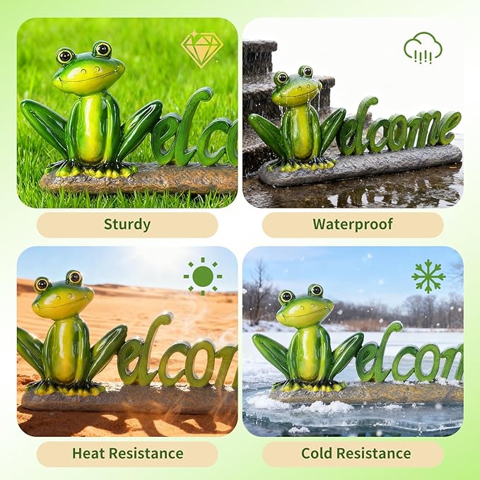 Frog Welcome Statue Outdoor,Resin Creative Decoration,Garden Entryway Decor,Cute Personalized Home Front Porch