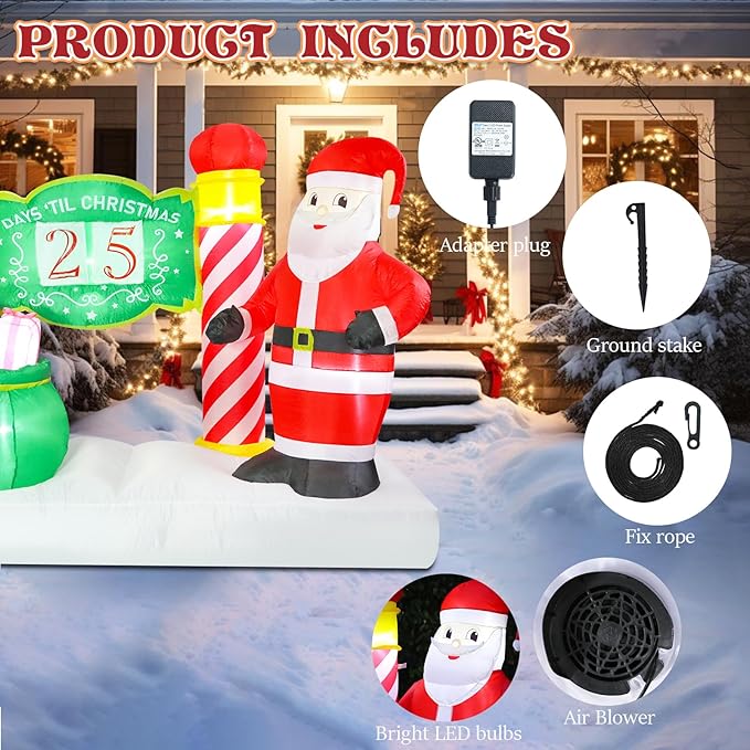 Bshine Christmas Inflatable Outdoor Decorations, 6.9FT Blow Up Santa Countdown Calendar with Interchangeable Dates,New Year's Light Up Holiday Party Decor for Lawn Yard Inflatable Sculptures