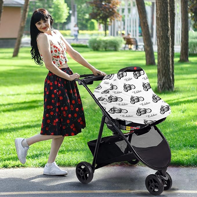 Personalized Motorcycle Baby Car Seat Covers with Name, Multiuse Dirt Bike Nursing Breastfeeding Car seat Canopy, Infant Stroller Covers for Newborn Girl Boy, Ultra-Soft Breathable, Nursing Scarf