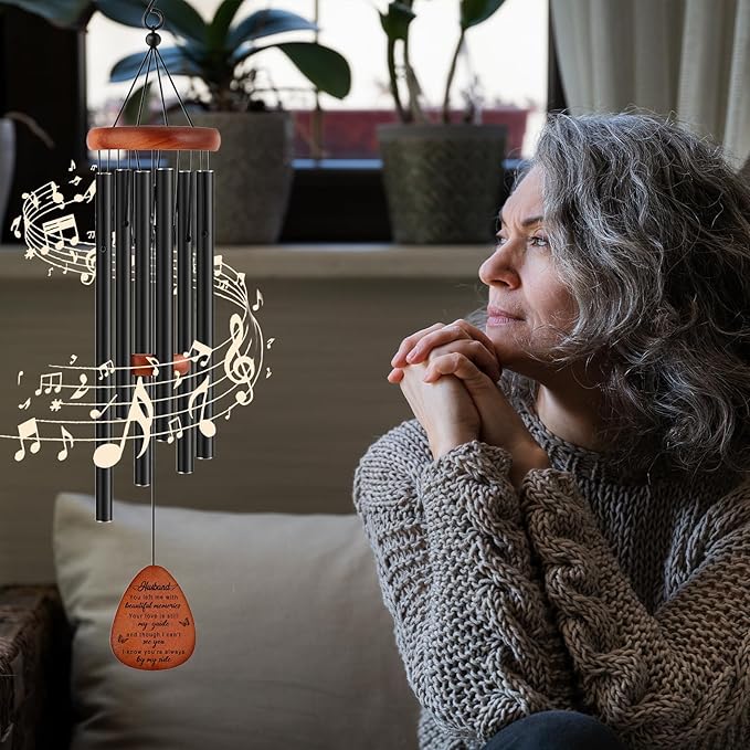 Memorial Gifts for Loss of Husband,Memorial Wind Chimes 25'', Loss of Husband Sympathy Gifts, Home Decor Outdoor Garden, Soothing Melodic Tones with Mute Option