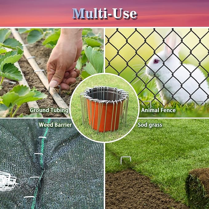 Gtongoko 200 Pack Galvanized Landscape Staples Garden Stakes Plant Cover Stakes 6 Inch 11 Gauge SOD Staples Fence Stakes for Landscaping Securing Weed Barrier Fabric, Decoration