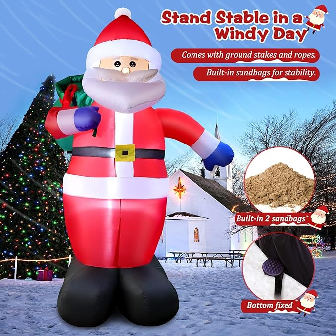 12 Feet Giant Christmas Inflatables Santa Claus Outdoor Decorations, Blow Up Huge Santa Claus with Gift Bag, Built-in Bright LED Lights, Xmas Santa Outside Decor for Holiday Party Yard Garden Lawn