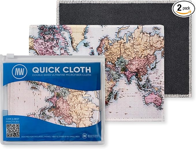 Quick Cloth Microfiber Glasses Cleaning Cloths – 5x7, World Map, 2 Pack