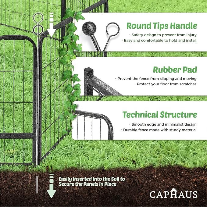 CAPHAUS Decorative Garden Fence, 32 Inch x 21 FT Heavy Duty Iron Fencing Landscape Patio Flower Bed Animal Barrier Border Edging Section, Panel Decor, Folding Wire Fence for Yard for Dog Outdoor