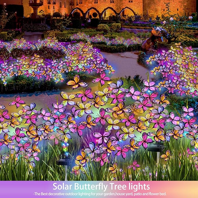 Solar Garden Lights Outdoor, Waterproof Solar Butterfly Lights 4 Pack Willow Vine Light with 80 LED 33 Butterfly Colorful Lighting for Garden Yard Lawn Outdoor Decor, Gift for Mom Women Mother's Day