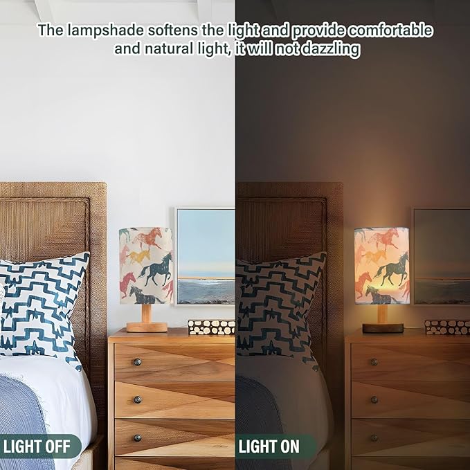 Bedside Table Lamp Vintage Animal Horse Nightstand Lamp with Wood Desk Lamps for Bedroom Living Room Nursery Office Home Decor