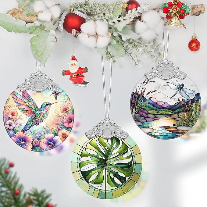 Monstera Leaf Stained Glass Ornament - Christmas Tree Decorations, Holiday Presents, Gift Exchange Ideas